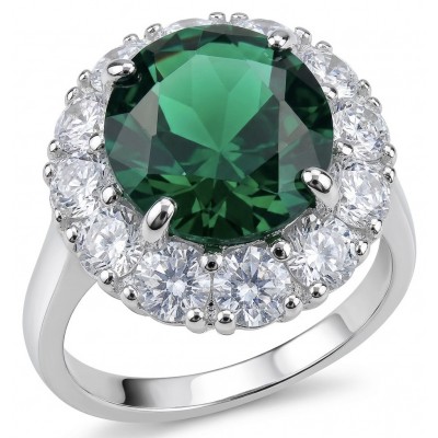 Elizabeth oval cut 9.8 carat Colombian Emerald 4.2 carat Moissanite .925 Sterling Silver dipped in Rhodium handcrafted Ring size 7 1/4