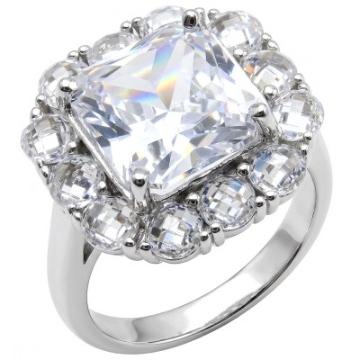 Princess cut 8.4 carat White Topaz rhodium over .925 Silver handcrafted Cocktail Ring s. 7 1/4