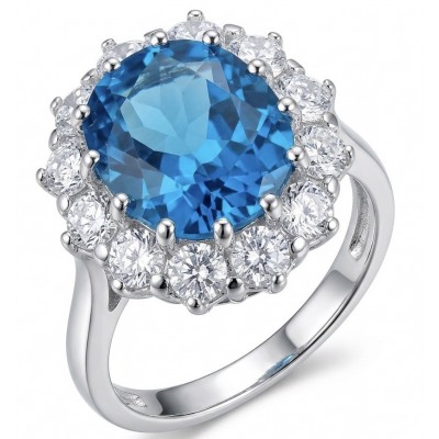 Atlantica 11.8 carat Swiss Blue Topaz .925 Sterling Silver dipped in rhodium handcrafted ring size 7 1/4