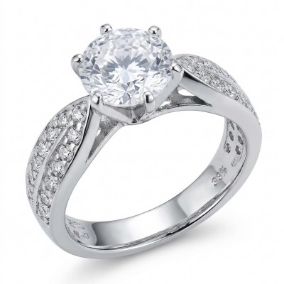 Perfection Round cut 3.2 carat White Topaz rhodium over .925 Silver handcrafted Cocktail Ring s. 7 1/4