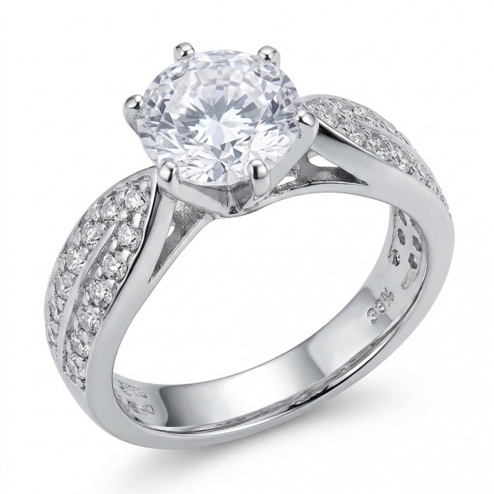Perfection Round cut 3.2 carat White Topaz rhodium over .925 Silver handcrafted Cocktail Ring s. 7 1/4