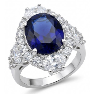 Stella oval cut 9.5 carat Sapphire .925 Sterling Silver handmade Statement ring size 7