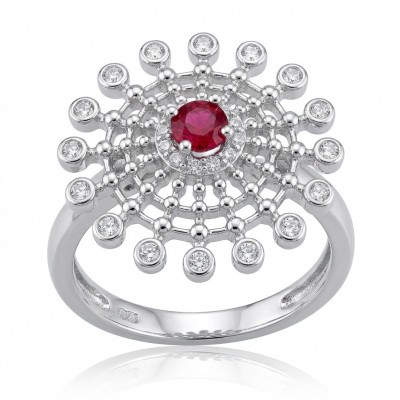 Bella Rosa Genuine 0.4 CARAT Ruby rhodium over .925 Sterling Silver Statement Ring size 7