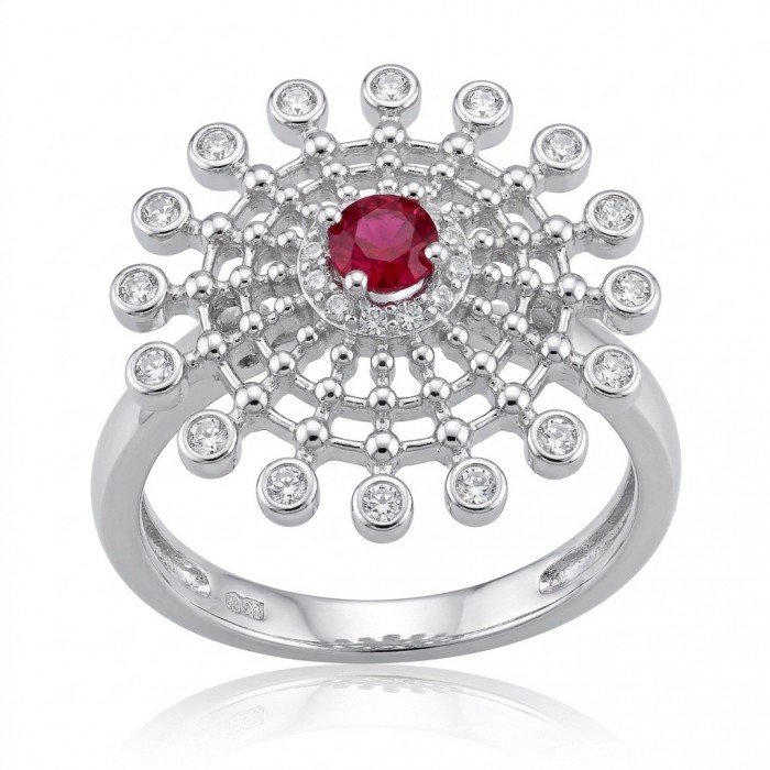 Bella Rosa Genuine 0.4 CARAT Ruby rhodium over .925 Sterling Silver Statement Ring size 7