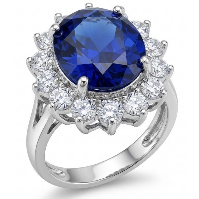 Stella oval cut 14.5 carat Sapphire .925 Sterling Silver handmade Statement ring size 7