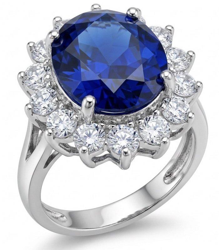 Stella oval cut 14.5 carat Sapphire .925 Sterling Silver handmade Statement ring size 7 - video
