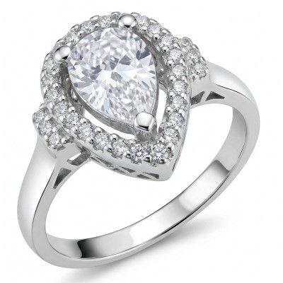 Classy Beauty pear cut 3.2 carat White Topaz rhodium over .925 Silver handcrafted Cocktail Ring s. 7 1/4