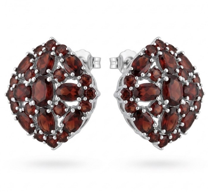 María Rosa - Real Art - Natural 20.2 carat Garnet from Madagascar .925 Sterling Silver handcrafted Large Statement earrings