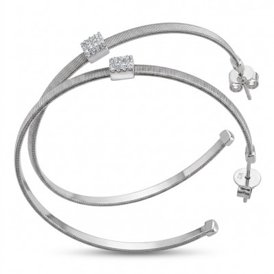 Huge 2 1/8 inches long White Topaz rhodium over .925 Sterling Silver handmade Hoop Earrings