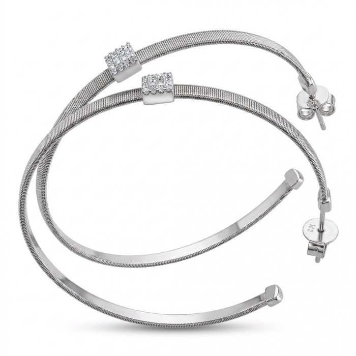 Huge 2 1/8 inches long White Topaz rhodium over .925 Sterling Silver handmade Hoop Earrings