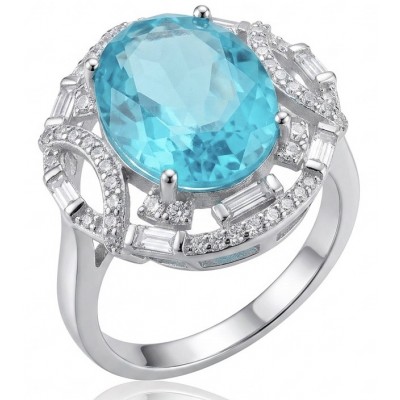 Gabriella 10.2 carat authentic Paraiba Tourmaline rhodium over .925 Sterling Silver handcrafted Statement Ring size 6 3/4