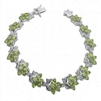 Vittoria Natural 29.8 carat Brazilian Peridot Rhodium over .925 Sterling Silver handmade Statement Bracelet