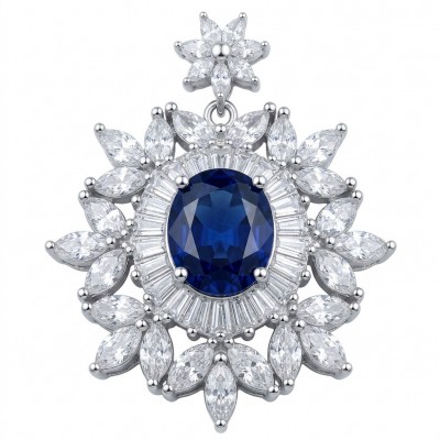 Vintage Beauty 4.7 carat Sapphire Rhodium over .925 Sterling Silver handcrafted pendant