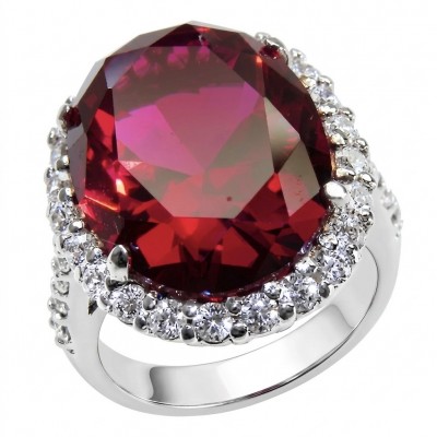 Red Empress 25.7 ctw oval cut Mozambique Ruby .925 Sterling Silver handcrafted Statement Ring size 7 1/4