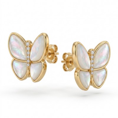 Two Butterflies Genuine Blister Pearl 14K Gold over .925 Sterling Silver handcrafted Statement Earrings