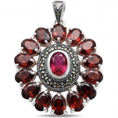 Giovanna 22.2 carat authentic Mozambique Ruby Marcasite .925 Sterling Silver handmade Pendant