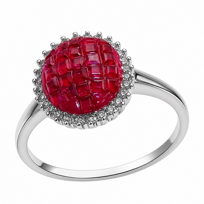 Bella Rosa Genuine mystery setting 5.5 CARAT Ruby rhodium over .925 Sterling Silver Statement Ring size 6 1/4
