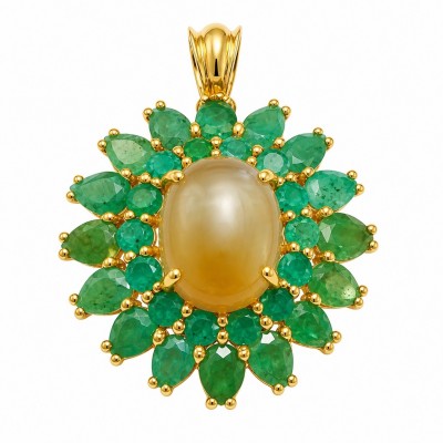 Stella 17.5 carat Brazilian yellow Tourmaline 18K Gold over .925 Sterling Silver handmade Pendant
