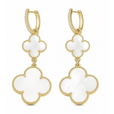 Four leaf clover Genuine Blister Pearl lab grown Diamond 18K Gold over .925 Sterling Silver handcrafted Earrings