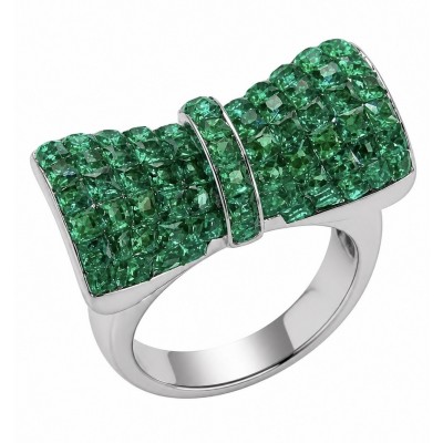 Precious Emerald bow- mystery setting authentic 16.2 carat Emerald .925 Sterling Silver Eternity Ring size 6 1/4