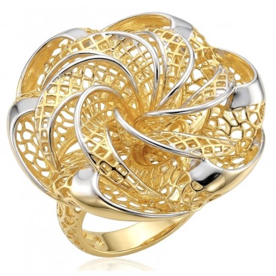 GOLDEN ROSE - Dubai Style - .925 Sterling Silver dipped in 22K Gold handmade Large ring size 7 1/4