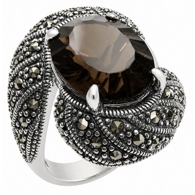 Celestial peace 17.5 carat Champagne Smoky Topaz Ruby .925 Sterling Silver HUGE Ring size 8
