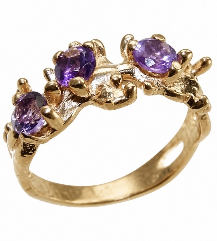 3.4 carat Amethyst 18K Rose Gold over .925 Sterling Silver Handcrafted Ring size 6