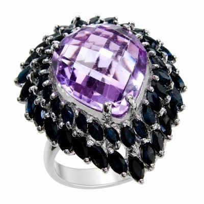 Giuseppina - Authentic 18.5 carat Amethyst Sapphire rhodium over .925 Sterling Silver handcrafted Statement Ring size 7 3/4