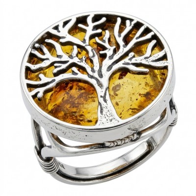 Family Tree Authentic Baltic Amber .925 Sterling Silver handcrafted ring s. 6 3/4