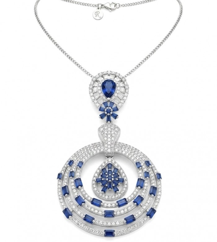 Precious 7.2 carat natural Sapphire rhodium over .925 Sterling Silver .925 Sterling Silver Statement Necklace