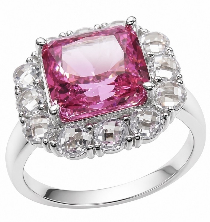 Tiffany - authentic princes cut 14.5 carat Pink Sapphire .925 Sterling Silver Handcrafted Statement Ring size 7 1/2