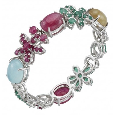 Isabella - Beauty of Nature natural 85.5 carat Ruby Green Tourmaline Rhodium over .925 Sterling Silver handmade Statement bracelet