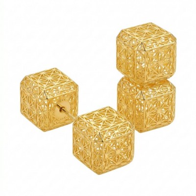 Black Label Collection -golden cubes- Dubai Style - Natural 22K Gold over .925 Sterling Silver handmade earrings