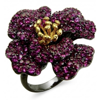Red Rose 22.5 carat Ruby black rhodium over 18K Gold .925 Sterling Silver handcrafted ring size 6