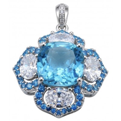 Stella 8.3 carat Swiss Blue Topaz .925 Sterling Silver dipped in rhodium handcrafted Pendant