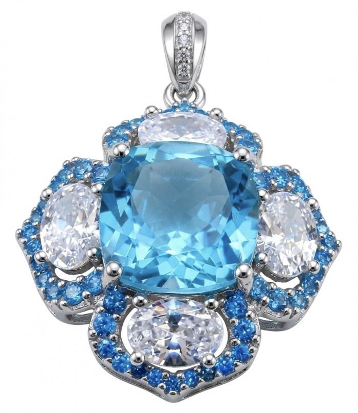 Stella 8.3 carat Swiss Blue Topaz .925 Sterling Silver dipped in rhodium handcrafted Pendant
