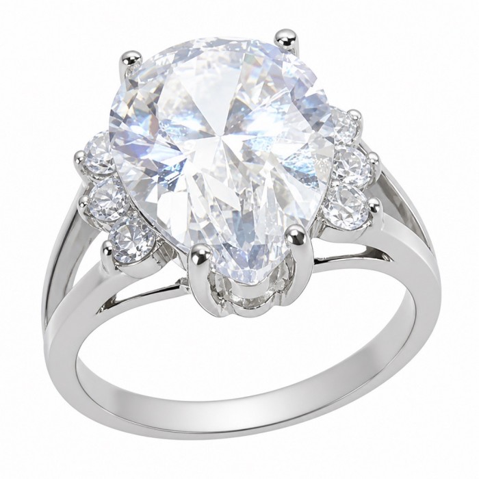 Perfection 8.8 carat White Topaz rhodium over .925 Silver handcrafted Cocktail Ring s. 7 1/4