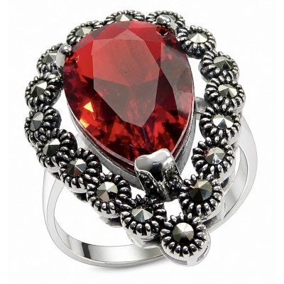 Bella Rosa Genuine 11.5 CARAT Ruby rhodium over .925 Sterling Silver Statement Ring size 7 1/4