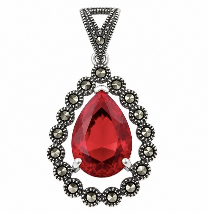 Bella Rosa Genuine 10.5 CARAT Ruby rhodium over .925 Sterling Silver Statement Pendant