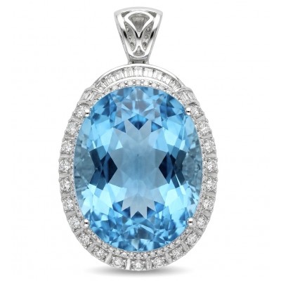 Atlantica - Oval cut 51.5 carat Vintage style Swiss Blue Topaz .925 Sterling Silver DIPPED IN RHODIUM handmade Pendant