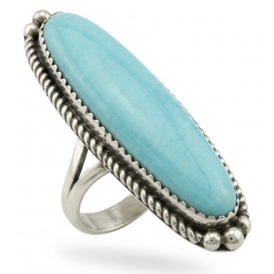 Go West - Rare authentic Manassa Green Turquoise from Colorado .925 Sterling Silver handcrafted Large ring; s. 6 3/4