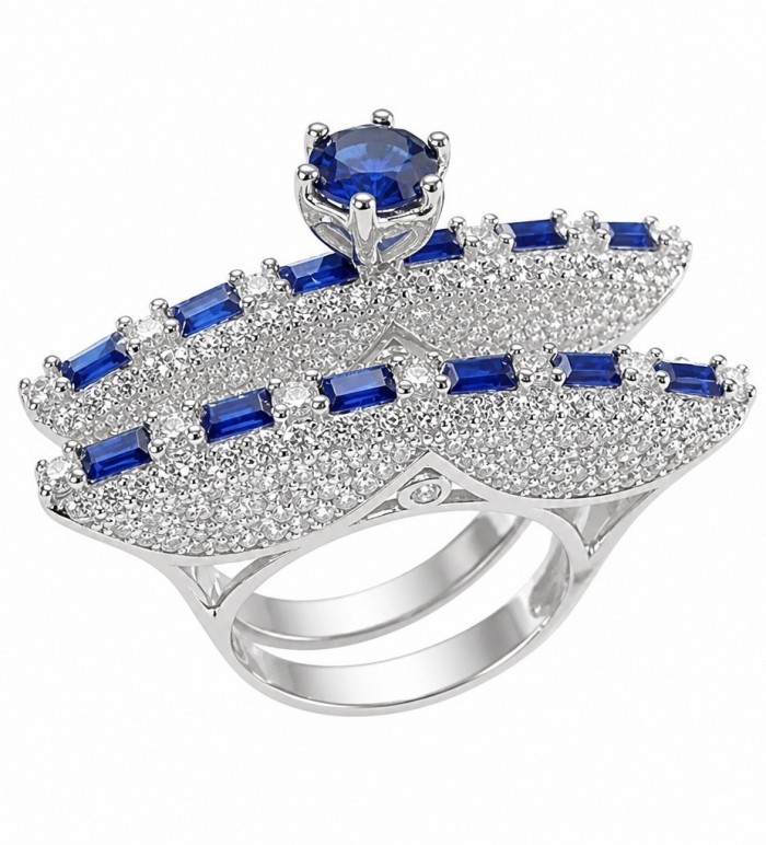 Extravaganza Large 8.6 carat Sapphire .925 Sterling Silver brilliantly handcrafted stack up ring s. 6