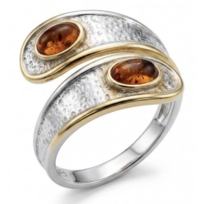 Vintage Style Authentic Golden Baltic Amber 18K Gold over .925 Sterling Silver entirely handcrafted ring; s. 6