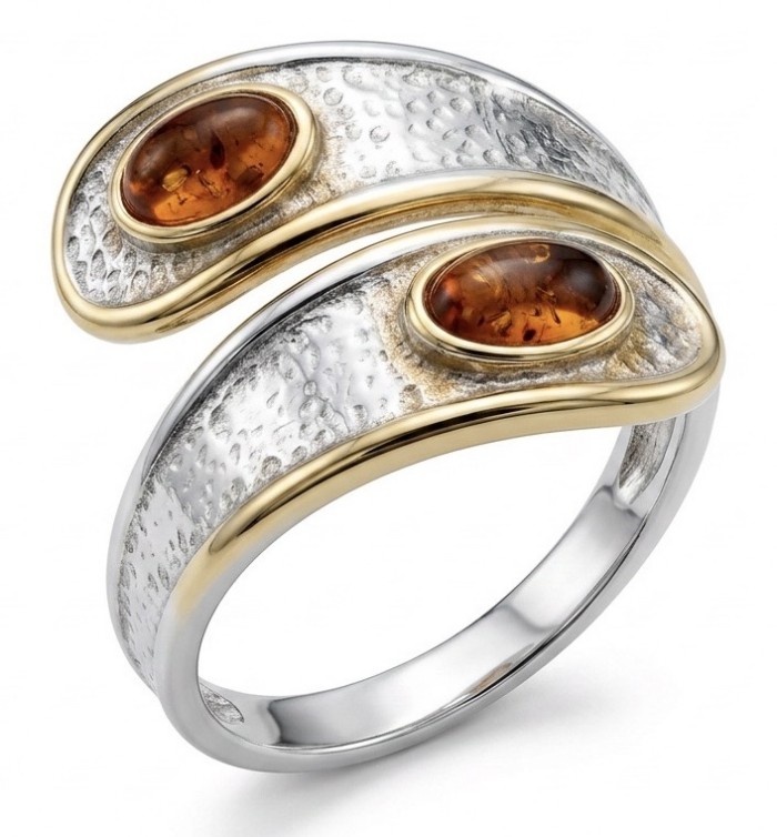 Vintage Style Authentic Golden Baltic Amber 18K Gold over .925 Sterling Silver entirely handcrafted ring; s. 6