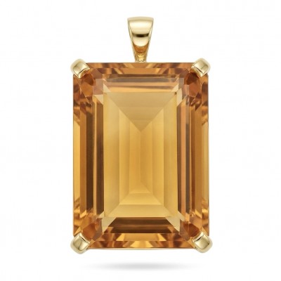 Baquette cut 32.4 carat Lemon Quartz 18K Gold over .925 Sterling Silver handcrafted pendant