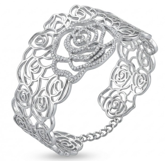 Dolce Vita - Precious Natural 12.5 carat pave White Topaz rhodium over .925 Sterling Silver handcrafted bracelet