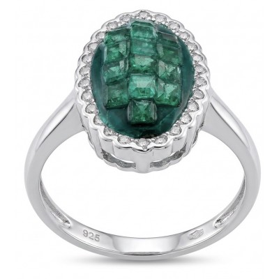 Genuine mystery setting 5.5 CARAT Emerald rhodium over .925 Sterling Silver Statement Ring size 7 1/4