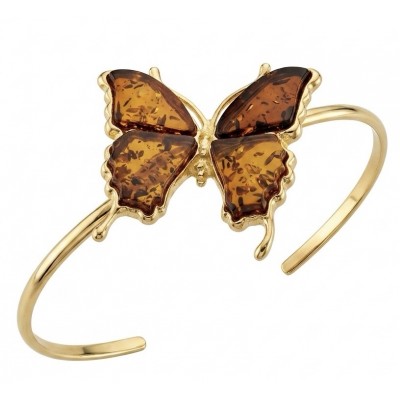 Golden Butterfly Genuine carved Baltic Amber .925 Sterling Silver dipped in 18K Gold handamde Bracelet