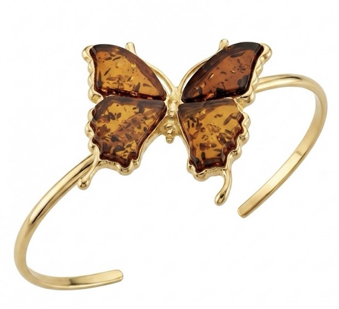 Golden Butterfly Genuine carved Baltic Amber .925 Sterling Silver dipped in 18K Gold handamde Bracelet