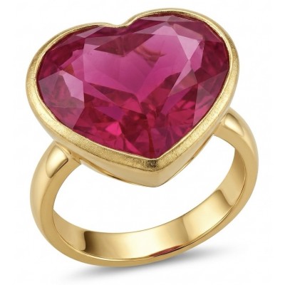 Angel's Heart Natural heart shape 18.7 carat Ruby .925 Sterling Silver dipped in 22K Gold handmade Statement Ring size 6 1/4